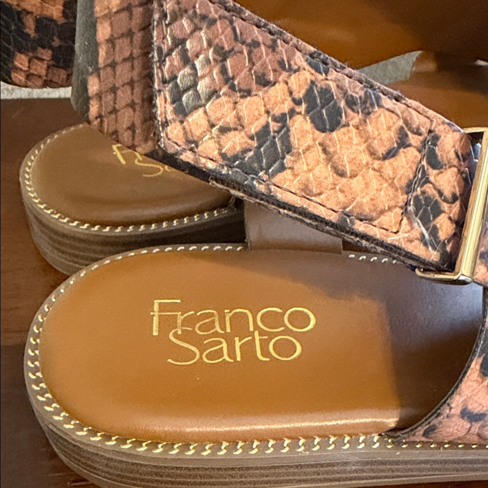 Franco Sarto Brown Snake Print Sandals - Picture 2 of 3